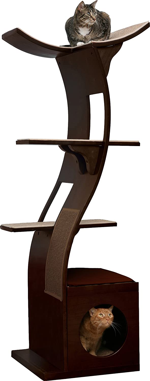 The Refined Feline Lotus Cat Tower Furniture, MultiLevel Cat Tree with Scratching Pad, Perches